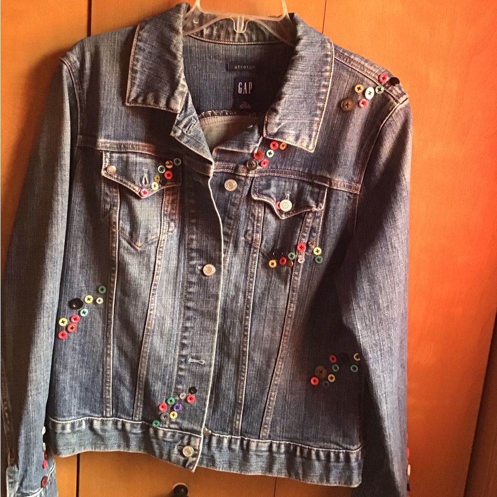 Button denim jacket, embellished XL